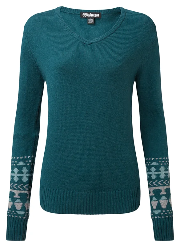 Sherpa Maya V-Neck Sweater Damen Strickpullover verdigris Günstig