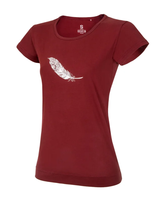 Ocun Classic T Organic Rainbow Feather Damen T-Shirt wine syrah Top-Seller