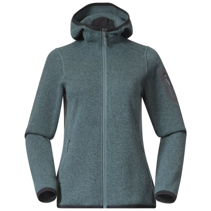 Bergans Kamphaug Knitted Hoodie Damen Strickjacke Fleecejacke grey sage Sonderangebot