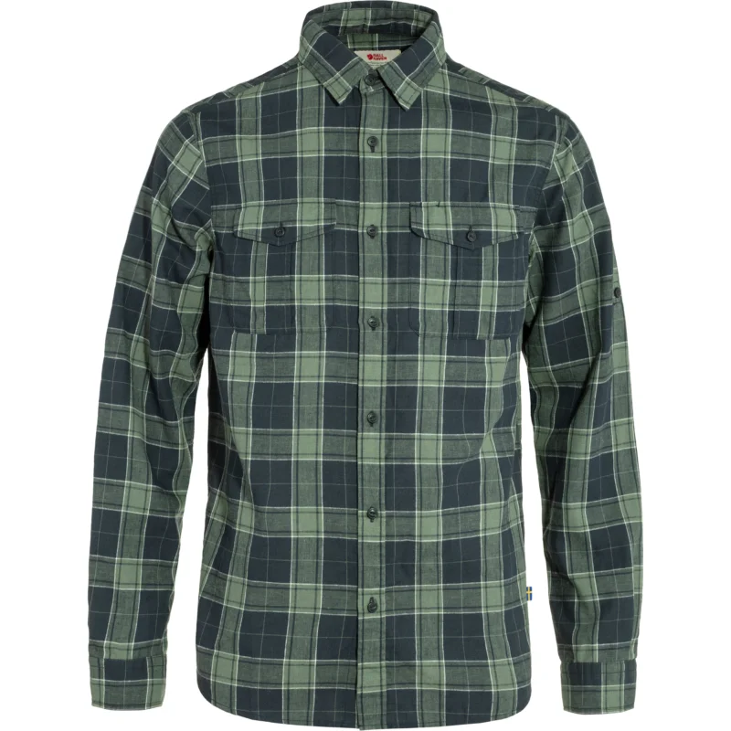 Fjällräven Övik Travel Shirt Longsleeve Herren Langarmhemd dark navy-patina green Rabatt