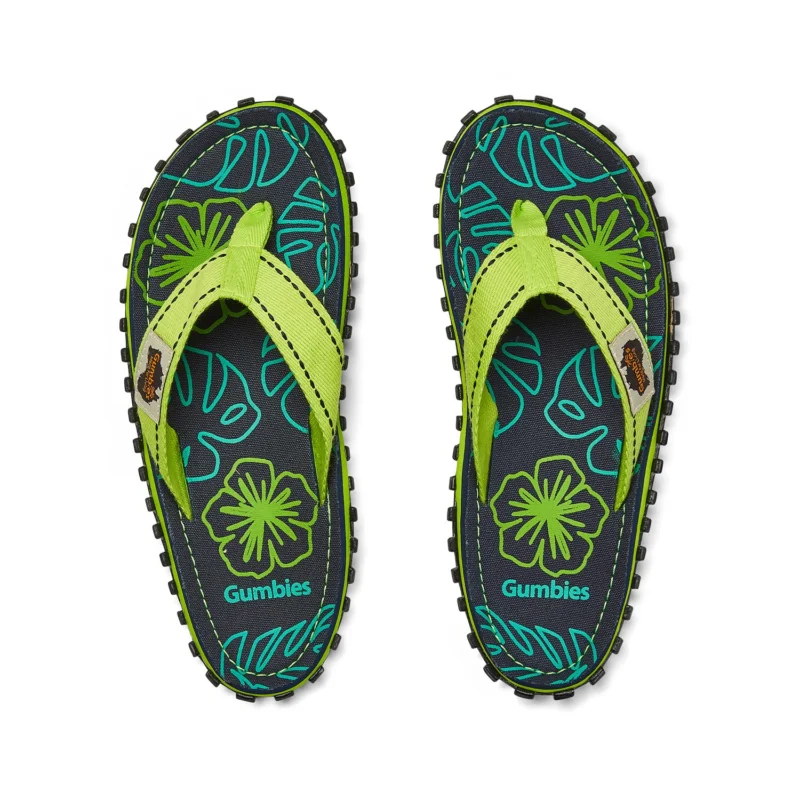 Gumbies Kids Kinder Zehentrenner Badelatschen lime hibiscus Sichere Zahlung