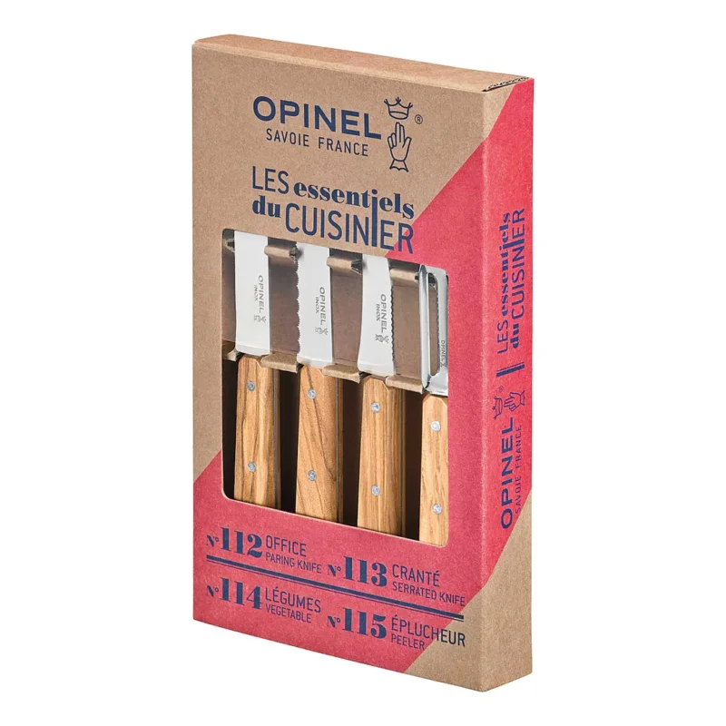 Opinel Les Essentiels du cuisiner Olivenholz Küchenmesser-Set 4-teilig Nur Für Kurze Zeit