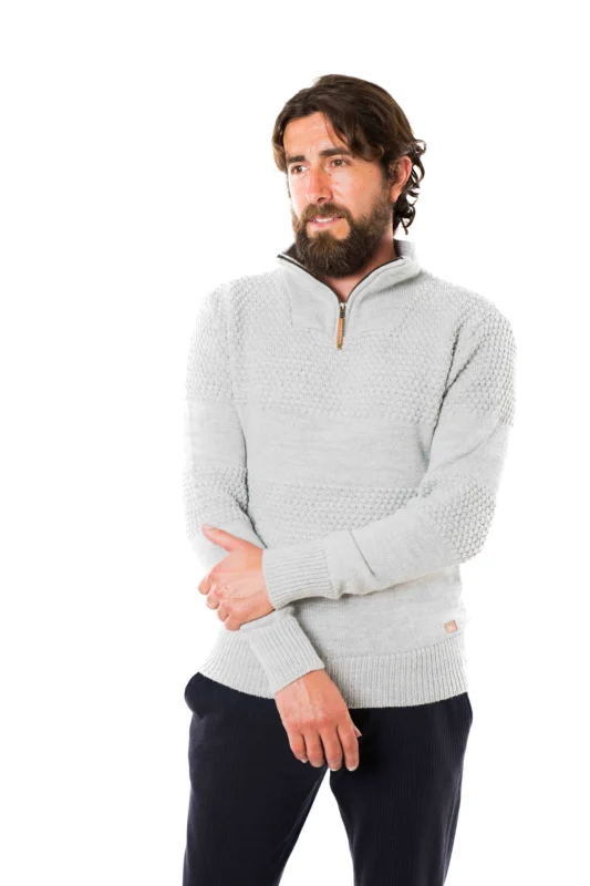 Meistverkauft Fuza Wool Nyhavn 1/2 Zip Sweater Herren Strickpullover Wollpullover silver grey